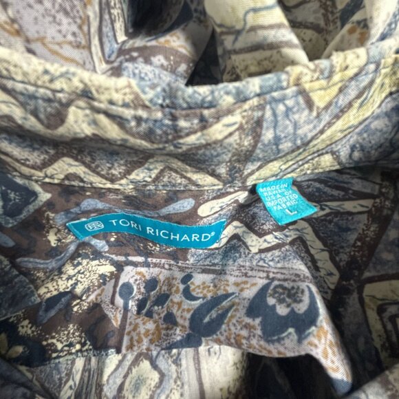 Tori Richard Mens Floral Geometric Print Short Sleeve Hawaiian Shirt Large Blue - Picture 3 of 6